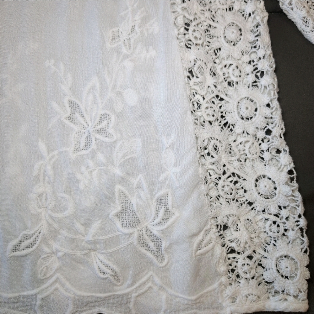 Soft Surroundings Renoir Top White Crochet Lace Scalloped 3/4 sleeve Size XS - Picture 4 of 5